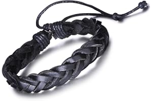 Pulsera de estilo casual de piel trenzada de Infinite U, brazalete de estilo surfero, de 17- 27 cm, ajustable, unisex