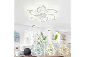 KeLuKes Ventilateur de Plafond avec Lumière Compatible Google Assistant et Alexa, 88cm Lustre avec Ventilateur Fleur, Dimmable Minuterie Reversible Plafonnier Ventilateur pour Salon, Blanc