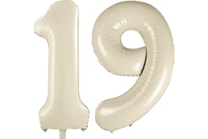 CHANGZHONG 40 Inch White 19 Balloon, Cream White Number 19 Balloons, Beige Large Foil Number 91 Balloons, Birthday Wedding Anniversary Baby Show Party Decoration