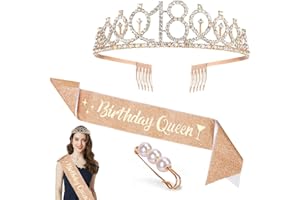 Zaloife 18. Geburtstag Krone Schärpe, Geburtstag Tiara Gold Geburtstag Schärpe Haarnadel, Junggesellinnenabschied Set für 18 Geburtstag Deko Geschenk Mädchen Party Accessoires
