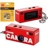 AUSEK Kırmızı Retro Tasarım Mini Dijital Kamera - Taşınabilir Thumb Anahtar Kamera + 16GB Kart Nostaljik G&ouml;r&uuml;n&uuml;m Fotoğraf ve 