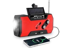 Kurbelradio mit Handyladefunktion Solar, FORNORM Tragbares Notfallradio Powerbank mit Taschenlampe und USB Ladegerät, AM/FM/NOAA, 4 Modi Aufladen, SOS Alarm für Wandern Camping Ourdoor, Rot
