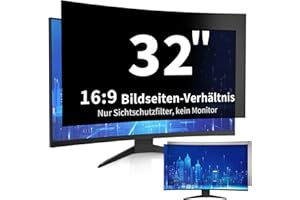 DEJIMAX Computer Blickschutzfilter Schutzfolie für 32 Zoll gebogene Monitore - Blendschutz & Blaulichtfilter, HD Anti-Spy Shield mit Augenpflege für 16:9 Breitbild, Büro, Zuhause Reisen