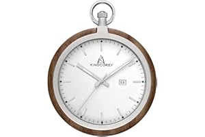 KingCorey Orologio da tasca al quarzo da uomo classico liscio vintage in acciaio inossidabile e legno di sandalo numeri romani personalizzati