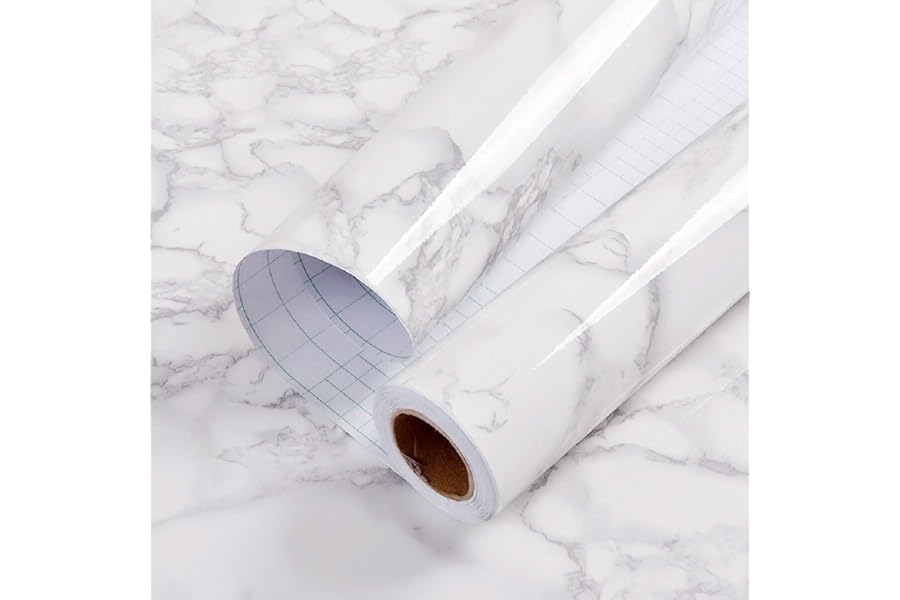 Hode Marble Sticky Back Plastic 30cm X 2m Granite White Grey Vinyl Wrap Contact Paper Self Adhesive Wallpaper Waterproof PVC Roll for Kitchen Countertop Furniture Easy to Remove