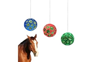 WoYous 3 Stück Pferde Leckerli-Ball Set, Hängende Futterball Mit Löchern Zum Verlangsamen Der Fütterung, Spielzeug für Pferde, Ziegen, Schafe Zur Stressreduzierung (Rot, Blau und Grün)