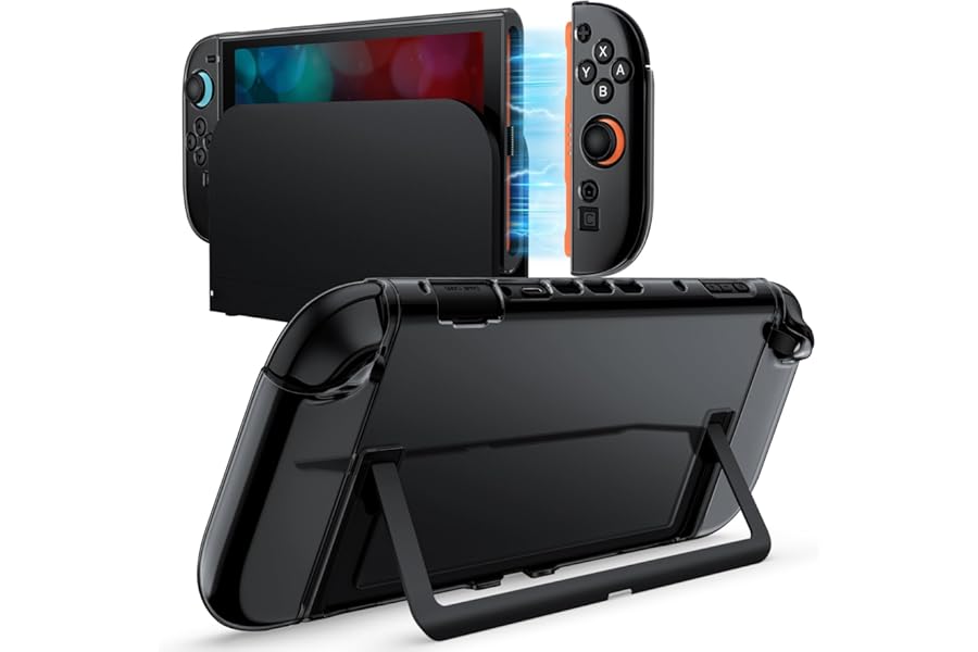 JETech Black Transparent Dockable Case for Nintendo Switch 2 (2025) 7.9 Inches, Detachable Joy-Con Soft TPU Grip Cover, Slim PC Back Cover, Anti-Scratch
