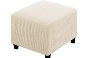 SWJ-swjssb Stretch Corduroy Ottoman Slipcover,Square Footstool Cover Large Brown Grey Black Footrest Pouffe Protector Covers With Elastic Bottom Washable Super Soft Ottoman Covers(Beige,80x80 cm)
