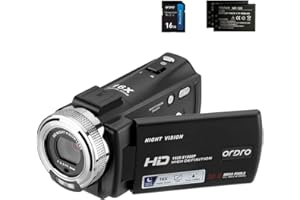 ORDRO Caméra vidéo Full HD 1080p 30 fps 30 MP IR vision nocturne caméra de vlogging pour YouTube écran LCD 7,6 cm Zoom 16X Télécommande avec 2 piles
