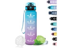 Grsta Gourde, Gourde 1l/500ml, Gourde Sport anti Fuite, Gourde Filtrante pour Running, Gourde Heure avec Slogan de Motivation, Facile à Nettoyer, Bouteille d'eau pour Randonnée, Camping