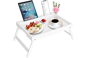 ARTMEER Vassoio da Letto Con Manici e Gambe Pieghevoli - Bambù per Colazione Con Slot Multimediale - Piatto, Scrivania per Laptop, Snack, TV e Cucina