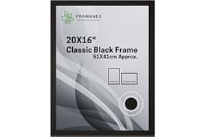 FRAMANEX Classic Picture Poster Frame, 20 X 16 inches Black Frames, Wood Finish, Portrait, Landscape Display Rectangle 51 X 41cm Frame (Black Picture Frames)