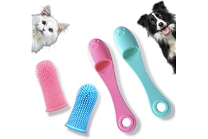 EODKSE Kit de 4 Cepillos de Dientes para Mascotas, Silicona Reutilizable, Cuidado Dental para Perros, Gatos y Cachorros