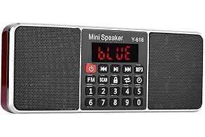 Lazmin FM-Radio, 87,5-108 MHz Stereo mit LED-Anzeige, Freisprecheinrichtung, Wiederaufladbare Batterie, Transistor Radio, PW Cut Memory, MP3-Player, Rauschunterdrückung, USB/TF/AUX, Tragbar (Rot)