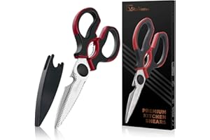 Vitalismo Ciseaux de Cuisine Professionnel Multiusage - Ciseaux Cuisine en Acier Inoxydable Lame Tranchante Protège-lame Poignée Antidérapante pour Viande Volaille Poisson Poulet Pizza Grille Os Noix