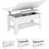 Table Basse Relevable VOWNER 3 En 1 Avec Tiroirs - Hauteur Réglable 49-66 Cm - Rangement Pratique