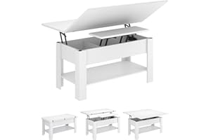 KIMENICH Tavolino Regolabile in Altezza, Tavolo da Salotto con Spazio Nascosto, Tavolino da caffè in Legno con Vano Aperto, 3 in 1, Multifunzionale, il Tavolino si Lascia in un Tavolo da Pranzo, Bianca