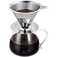 Vevok Chef Pour Over Coffee Maker Set, Reusable Stainless Steel Dripper with 600ml Borosilicate Glass Pot, Mesh Cone Permanent Filter, Paperless Coffee Brewing Kit for Home & Office, Hold 1-4 Cups