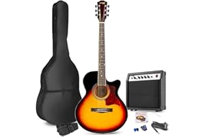 MAX Sunburst Beginner Electric Acoustic Guitar Starter Kit - Complete Electro Acoustic Package With 40W Amp, Built-in LED Tuner & EQ, Ideal For Learners With Gig Bag, Tuner & Accessories