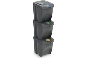 DANIEL JAMES Housewares 3 x 25L Recycle Bins Food Stackable Waste Recycling Kitchen Garden Dustbin Lids
