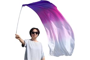 Winged Sirenny Spinning 53" Silk Veil Poi Ball, Flag Scarf Poi Ribbon, Play Silk Scarf for Belly Dance, Single Piece