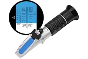 HHTEC Antifreeze Refractometer, Antifreeze Battery Cleaning Fluid, Ethylene Glycol: -60°C - 0°C, 0-66.6% Vol, Propylene Glycol: -50°C - 0°C, 0-62.4% Vol, Battery Liquids: 1100-1400sg.