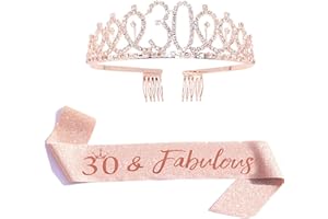 DIMETEY Kit di tiara per compleanno, regina e strass, 21° 30° 40° 50° 60° compleanno, fascia per donne, compleanni, feste di compleanno (oro rosa 30th)