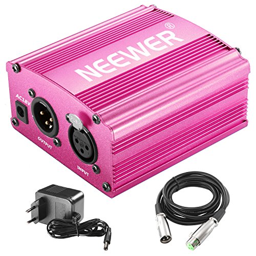 Neewer 1 - Canal 48V Phantom Fuente rojo rosa con adaptador, Cable de 