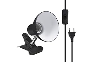 Klarlight Portalámparas E27 con Pinza y Interruptor y 1.8M Cable Lampara Pinza Portalámparas Clip y EU Enchufe, Lámpara Flexible con Clip, Giratoria 270° Grados AC 85-265V (Negra, Sin Bombilla)