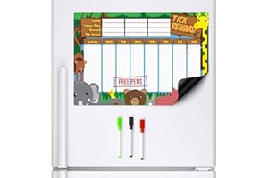 CKB LTD® Magnetic Reward Chart Jungle Animals | Magnétique Récompense et tâches Chart Sec pour Réfrigérateur 7 Jours pour Les réfrigérateurs | Tableau de récompenses magnétique, en Anglais