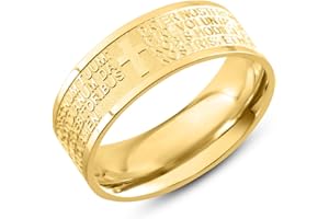 ANELLISSIMO Anello Preghiera Padre Nostro Dorato Gold in Latino Uomo Donna in Acciaio 316 L -