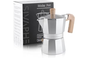 Sivaphe Stovetop Coffee Maker 150ml/3 Cups, Aluminium Moka Pot Italian Espresso Maker with Heat-Resistant Handle, Sliver
