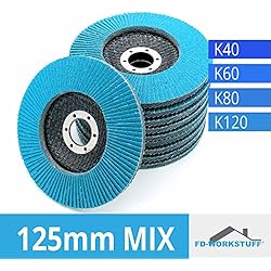 Compartiments Disques │ bleu │ 20 pièces │ Ø 125 mm │ Mixpack (5x grain 40/60/80/120 chacun) │ Inox │ Disques Abrasifs │ Disques à Lamelles