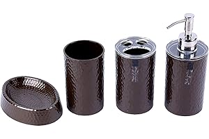 London Boutique 4 Pieces Bathroom Accessory Set Soap Dispenser Toothbrush Holder Tumbler Soap Dish White Black Brown (Brown)
