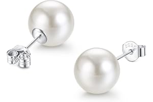 JeweBella Boucles d'oreilles Perles pour Femme Fille en Argent Sterling 925 Hypoallergénique Élégant Boucles d'oreilles Perles Blanches 5mm/8 mm/10mm/12mm