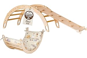 WoodsCraft Arche d'Escalade et Toboggan Interieur Enfant & Bebe avec Coussin Hypoallergénique | Arche Montessori Bebe - Arche Escalade & 2en1: Rampe/Toboggan | Escalade Enfant Interieur
