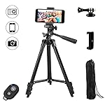 Dezuo 107cm Alluminio Cavalletto Treppiede Reflex per Fotocamera, Smartphone, iPhone, Gopro Compreso Supporto Universale...