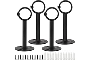 DEARBAG 4 Stück Deckenhalterung Gardinenstange Schwarz, Edelstahl Gardinenstange Halterung mit Schrauben, 26 mm Innendurchmesser, Handtuchstange Vorhangstange Halterung Wand Decke