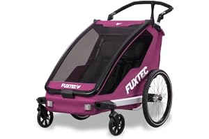 FUXTEC FX-FA1 Sportfux Bike Trailer for 2 Kids | 2 Seater Child Bicycle Trailer & Buggy | Foldable Design | Push Handle | Rai