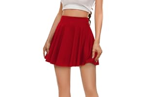 Fynadressr Women's Basic Mini Skirt Casual A-Line Skater Skirts Solid Versatile Stretchy Flared Skirts