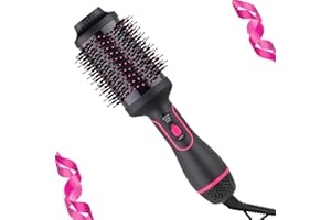 AMUFER Hair Dryer Brush-Hot Air Brush with Blow Dryer Brush One-Step Hair Dryer and Volumizer, Air Curler, Hair Dryer, Hair Straighteners, Hair Wrapper,4 in 1 Hot Air Styling Brush（Pink Black）