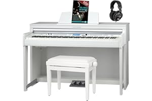 Classic Cantabile DP-A 610 E-Piano Set (88 Tasten Hammer-Mechanik, 1200 Voices und 38 DSP Effekte, Bluetooth-Streaming, Begleitfunktionen, 270 Styles, inkl. Bank, Kopfhörer und Schule) Weiß matt