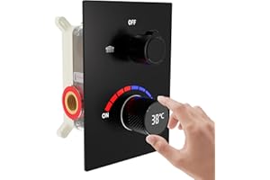 GETSHOWERSET Temperature-Display Shower Mixer Valve, Dual Function Shower Valve, Concealed 2 Way Shower Diverter Valve Shower Faucet Rough-in Valve, Matte Black