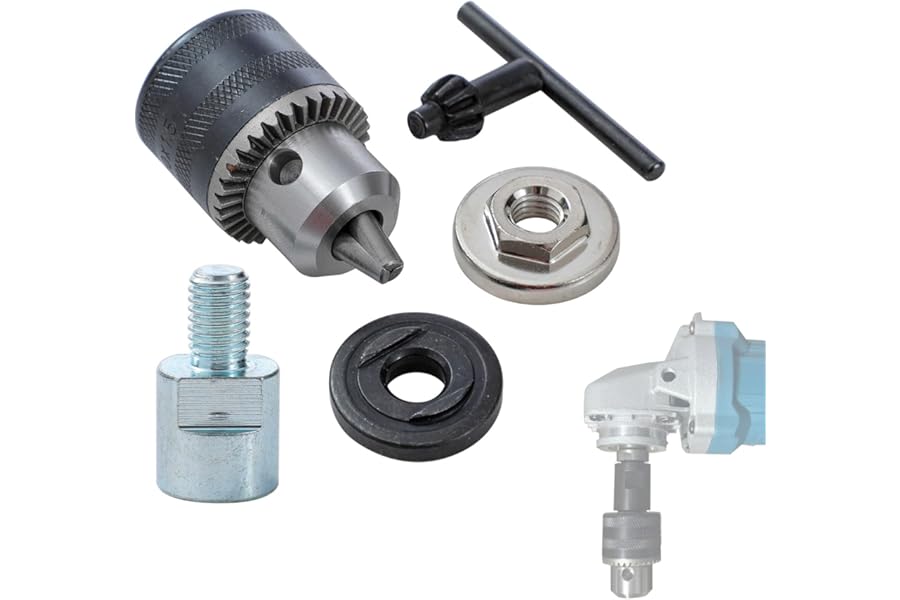 KATSU Tools Angle Grinder Attachment Adapter M14 Female to M10 Male Thread Converter with 10mm Drill Chuck & Flange Nuts, Fits Core Bits, Grinding Discs, Polishing Pads and More