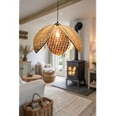 Decodelight Hasır Hazeran Rattan Palmiye Model Bohem Salon Oturma Odası Hol Cafe Restaurant Tekli Sarkıt Avize (Kahverengi)