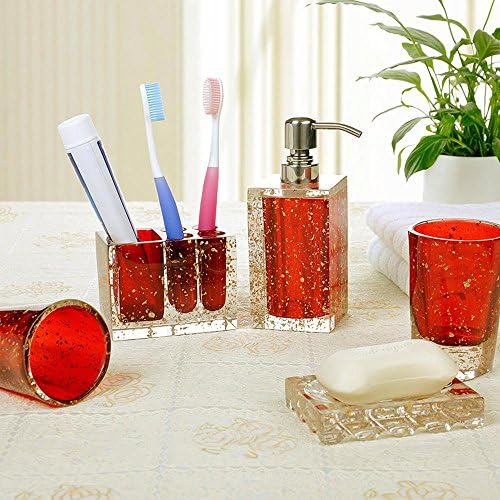 QASI® Resin Bathroom Accessories Sets rose European style simple Emulsion Bottle Toothbrush Holder Mouthwash Cup Soap Dish Squeeze the Bottle Multi-color optional , red