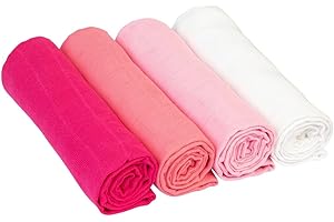 ‎BORNINO Bornino Mullwindeln pink (4er-Pack) - Moltontücher 80x80cm in Webqualität aus reiner Baumwolle - Mulltücher in mehreren Farbtönen