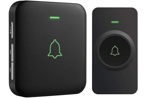 Sonnette sans Fil AVANTEK CB-11 Mini Sonnette de Porte 300M Étanche Kit de Carillon Electronique avec Un Récepteur Enfichable, 52 Mélodies au 5 Niveaux Volumes pour Maison, Bureau, Hôtel, etc (Noir)
