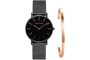 Kubagom Reloj de Cuarzo Pulsera para Mujer Banda Malla Acero Inoxidable Ultra Delgado
