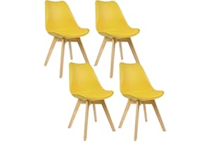 ‎WOLTU WOLTU Esszimmerstühle 4er Set, Skandinavische Küchenstühle, Wohnzimmerstuhl, Retro Design, Sitzfläche aus Kunstleder, Polsterstuhl Lehnstuhl,Massivholz Beine, Gelb BH29gb-4